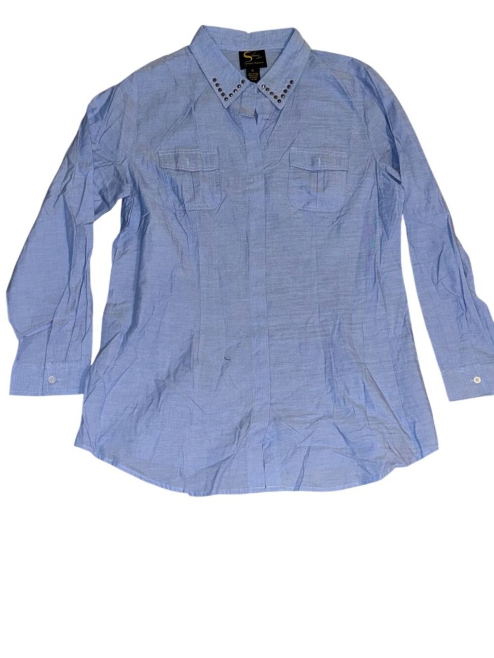 Serena Williams Signature Statement XL Blue Cotton Studded Collar Shirt
